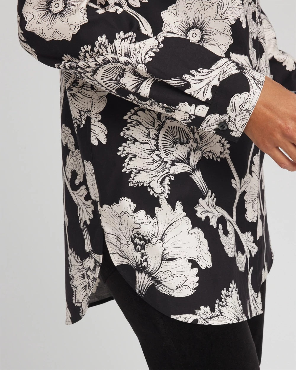 Chico's | No Iron™ Bryne Bloom Stretch Tunic/ Black