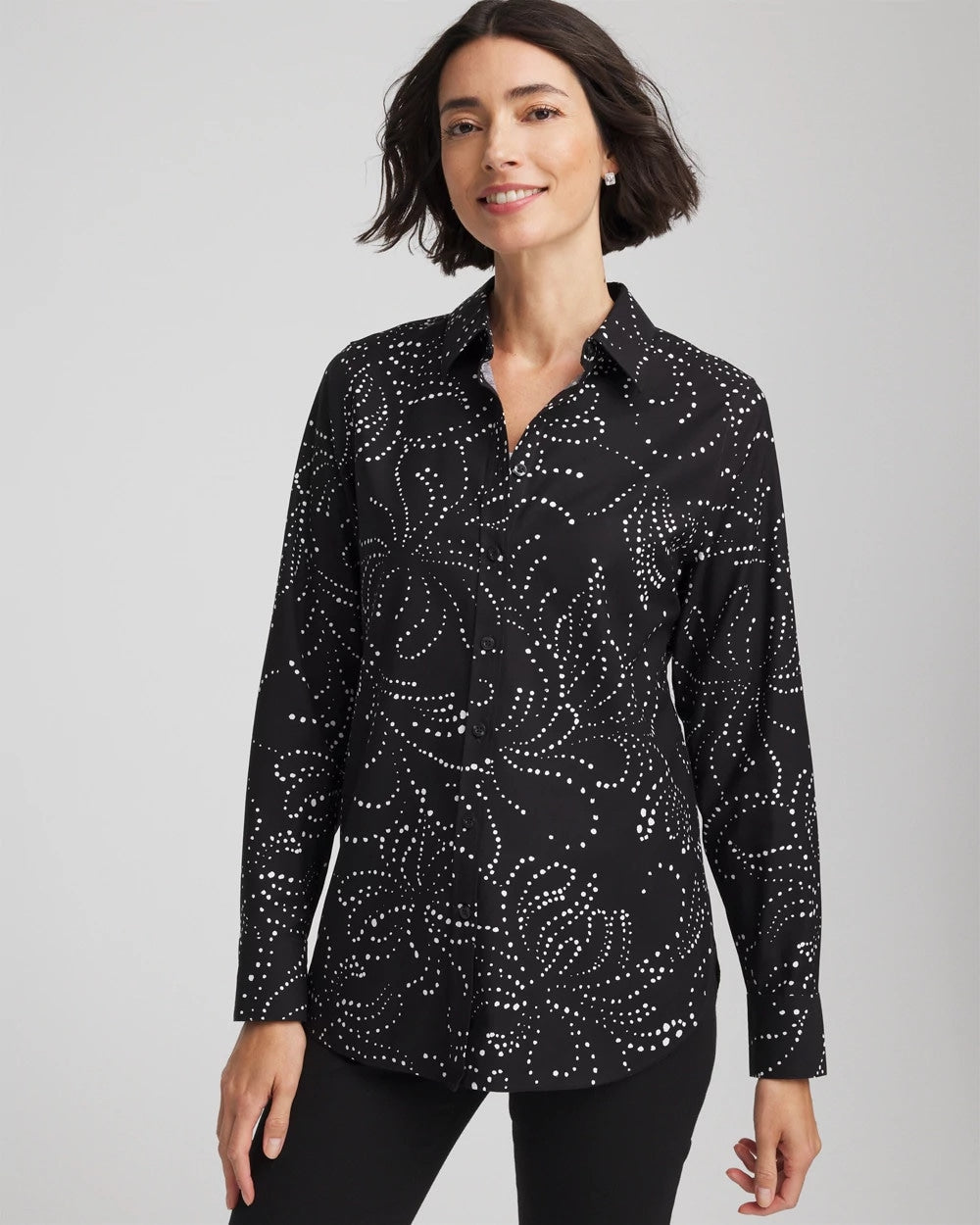 Chico's | No Iron™ Findot Print Sateen Shirt/ Black