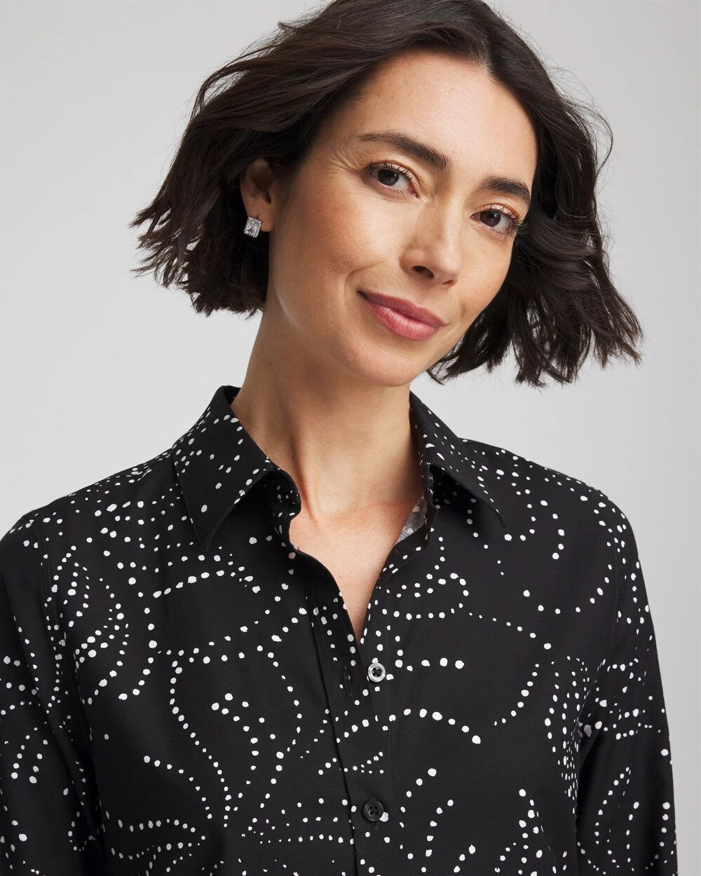 Chico's | No Iron™ Findot Print Sateen Shirt/ Black
