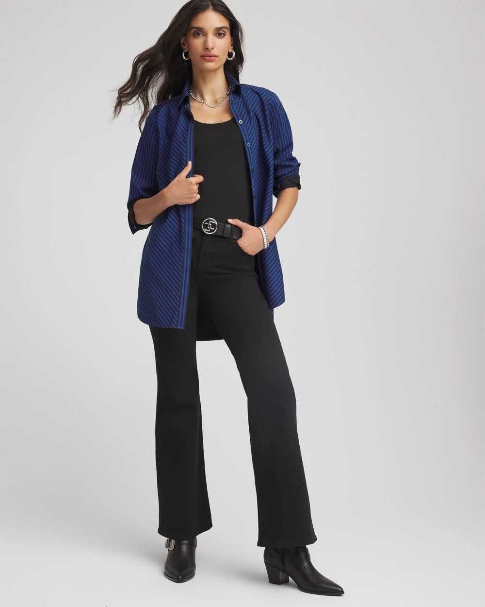 Chico's | No Iron™ Slimming Striped Tunic/ Cobalt Stone