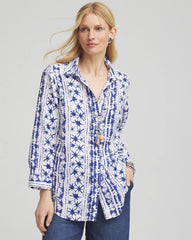 Chico's | No Iron™ Star Print Linen Shirt/ Rich Cobalt