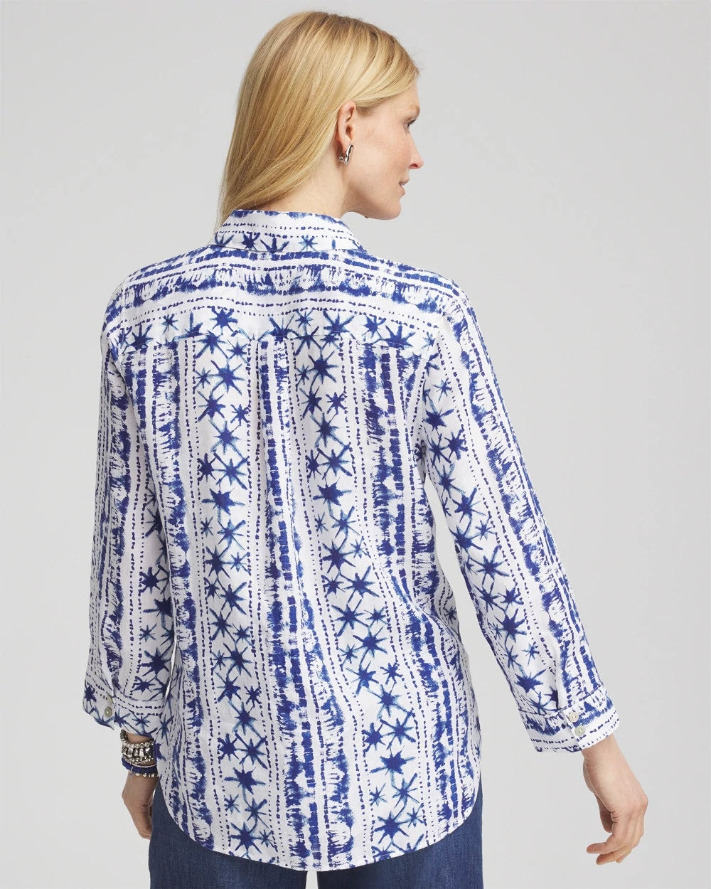 Chico's | No Iron™ Star Print Linen Shirt/ Rich Cobalt
