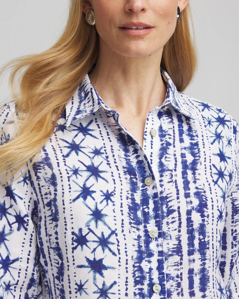 Chico's | No Iron™ Star Print Linen Shirt/ Rich Cobalt