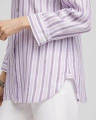 Chico's | No Iron™ Plum Striped Linen Shirt/ Plum Shade