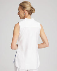 Chico's | No Iron™ Palms Sleeveless Sateen Shirt/ Blue Casa