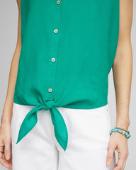 Chico's | No Iron™ Linen Tie-Front Sleeveless Shirt/ Eden Green
