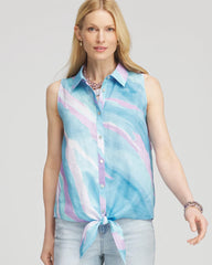 Chico's | No Iron™ Linen Tie-Front Sleeveless Shirt/ Paradiso Blue