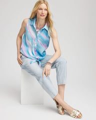 Chico's | No Iron™ Linen Tie-Front Sleeveless Shirt/ Paradiso Blue