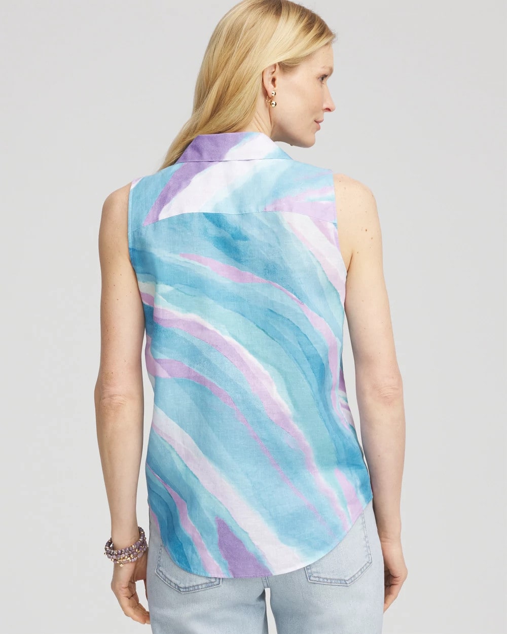 Chico's | No Iron™ Linen Tie-Front Sleeveless Shirt/ Paradiso Blue