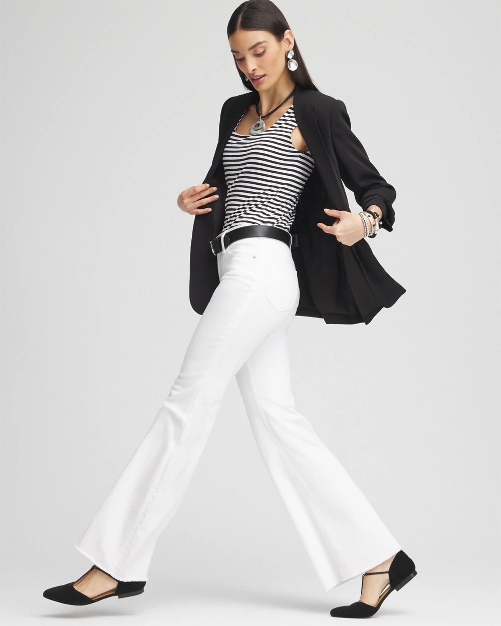 Chico's | Girlfriend No Stain Frayed Flared Jeans/ Alabaster