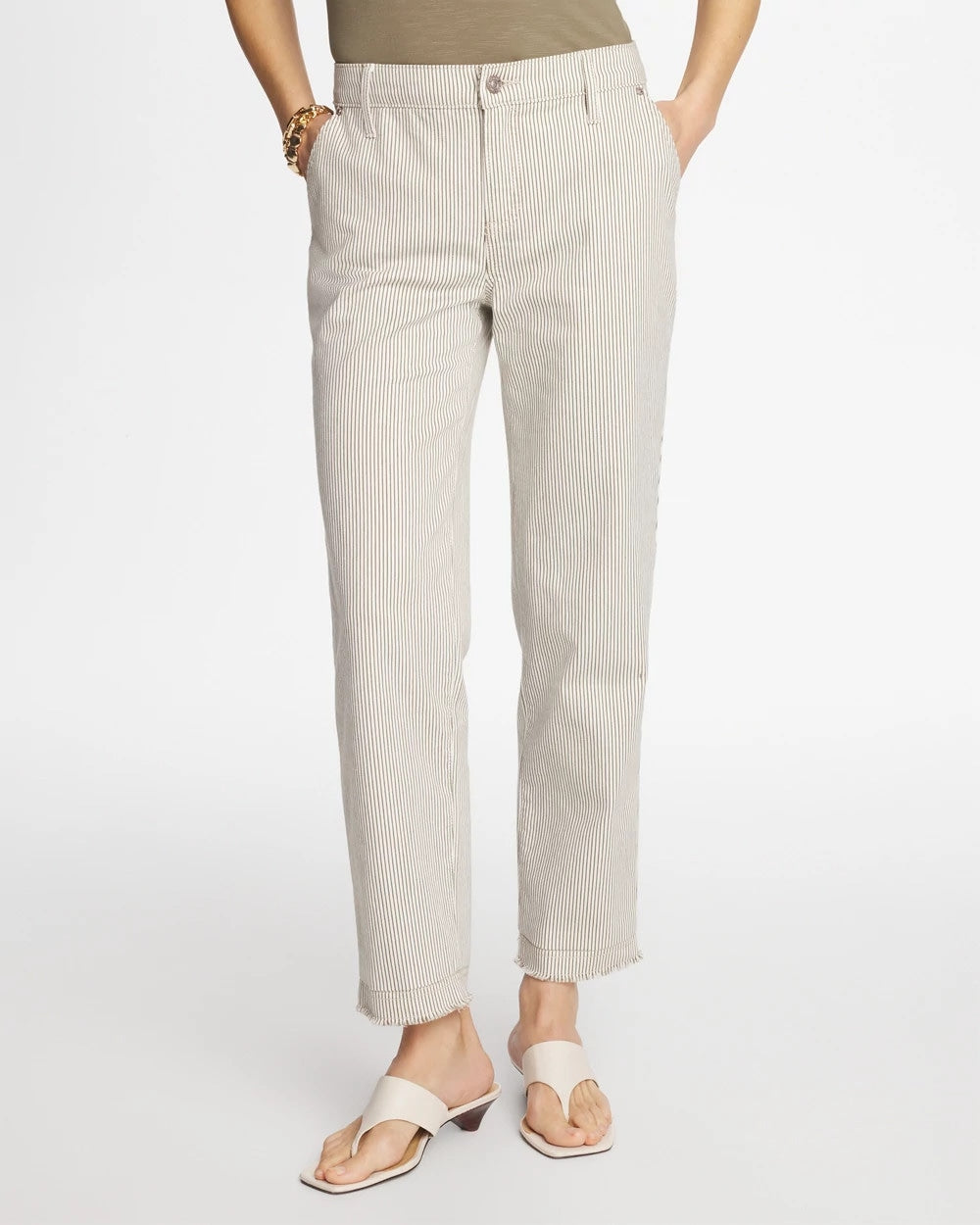Chico's | Stripe Girlfriend Straight Ankle Jeans/ Lichen