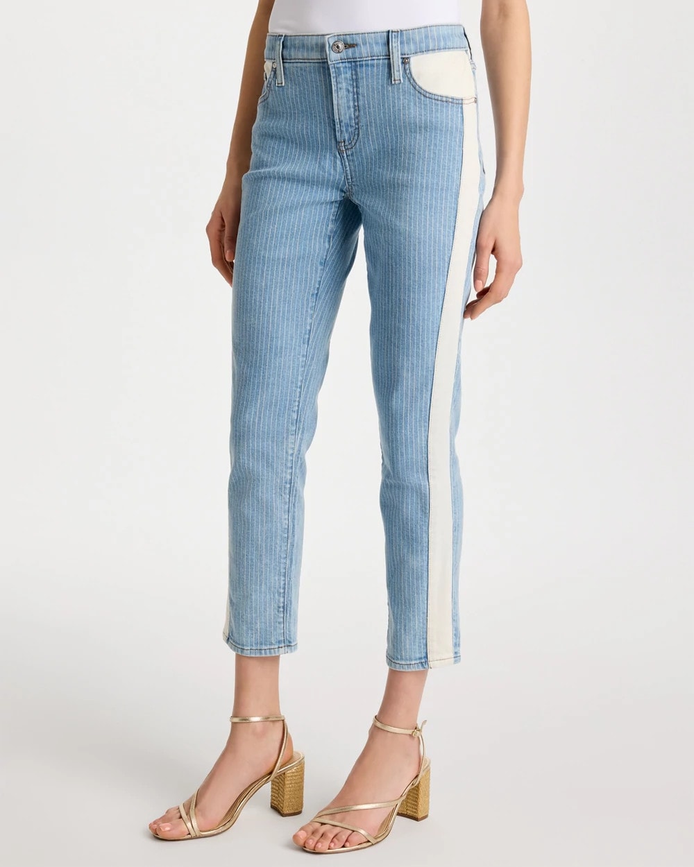 Chico's | Girlfriend Ticking Stripe Crop Jeans/ Indigo
