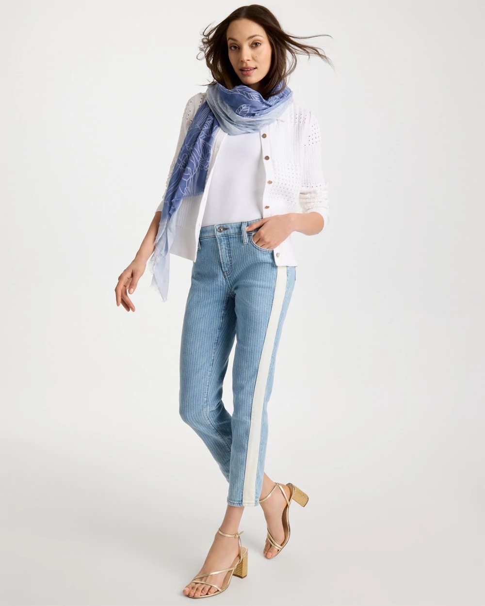 Chico's | Girlfriend Ticking Stripe Crop Jeans/ Indigo