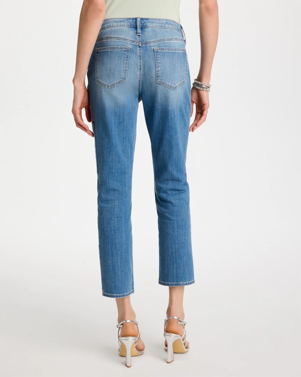 Chico's | Floral Patchwork Girlfriend Crop Jeans/ Aquamarine Indigo