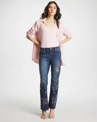 Chico's | Embellished Girlfriend Cropped Flared Jeans/ Spellbound Indigo