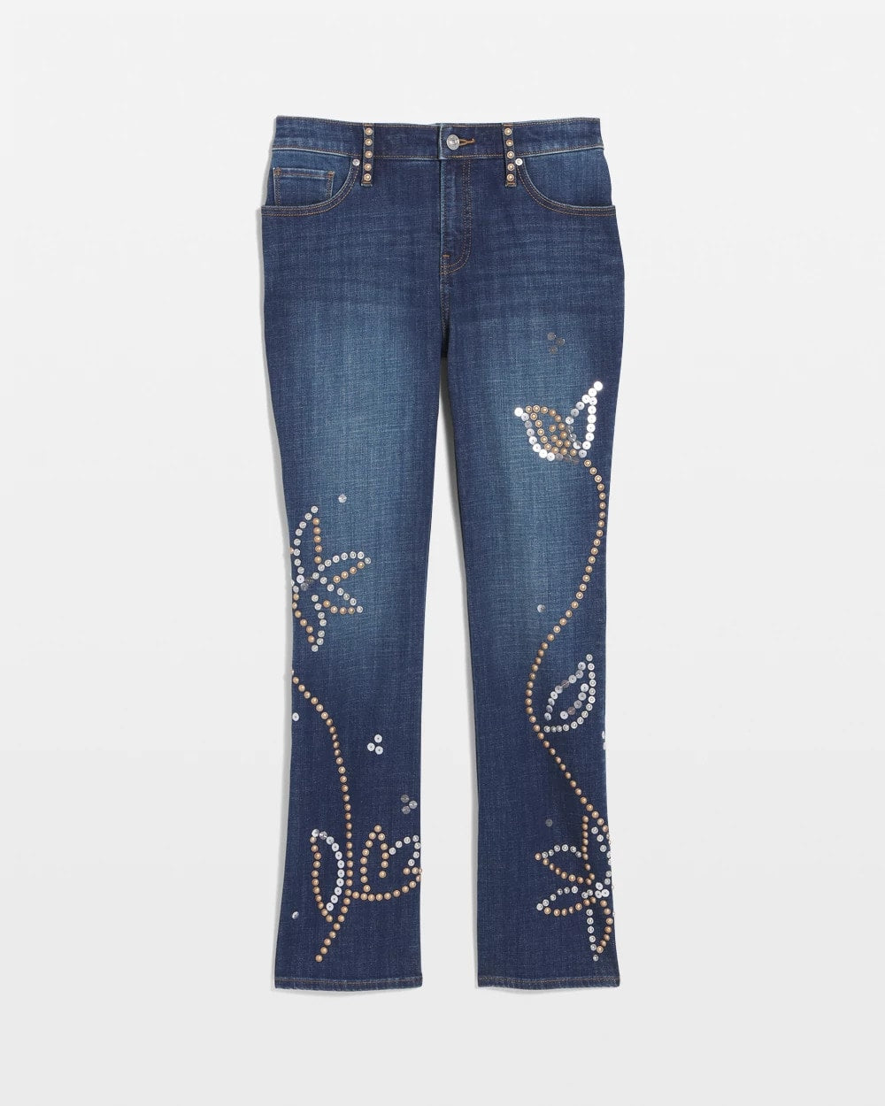 Chico's | Embellished Girlfriend Cropped Flared Jeans/ Spellbound Indigo