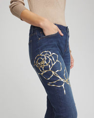 Chico's | Sequins Rose Girlfriend Slim-Leg Jeans/ Sequoia Indigo