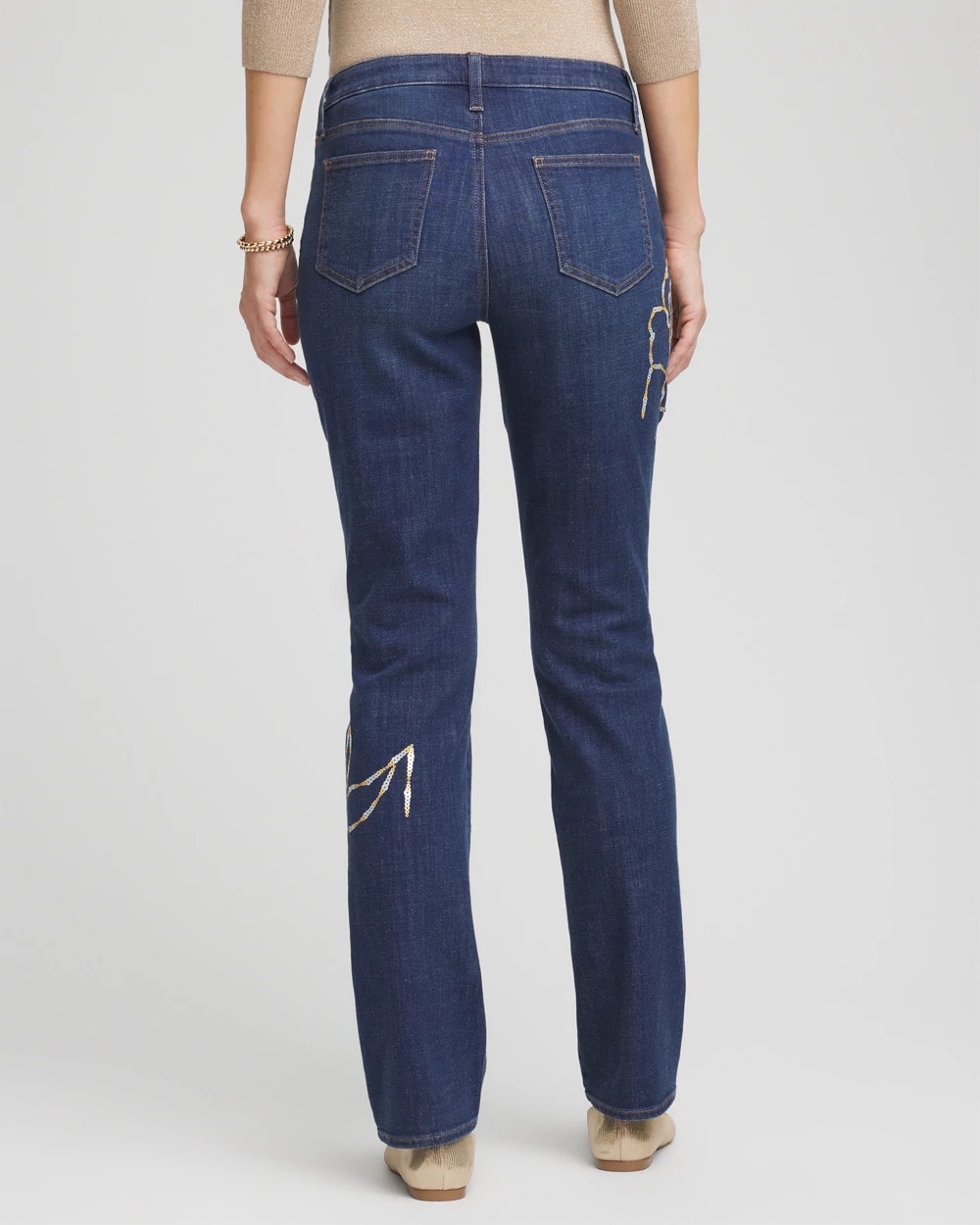 Chico's | Sequins Rose Girlfriend Slim-Leg Jeans/ Sequoia Indigo