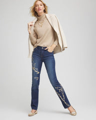 Chico's | Sequins Rose Girlfriend Slim-Leg Jeans/ Sequoia Indigo