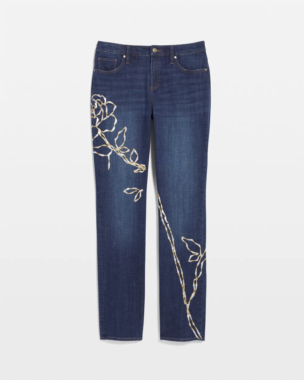 Chico's | Sequins Rose Girlfriend Slim-Leg Jeans/ Sequoia Indigo