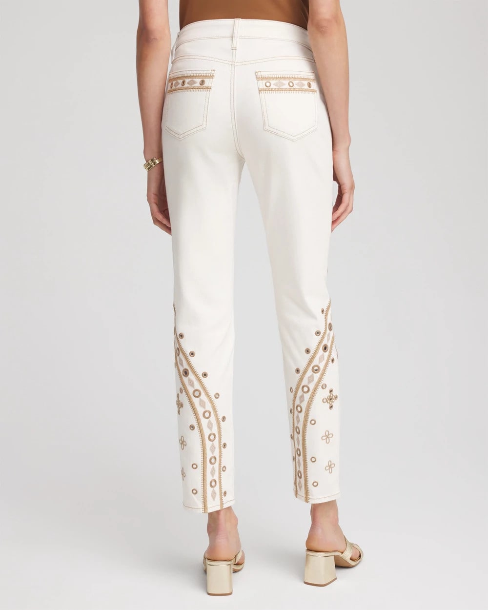 Chico's | Embellished Girlfriend Slim Ankle Jeans/ Sea Salt