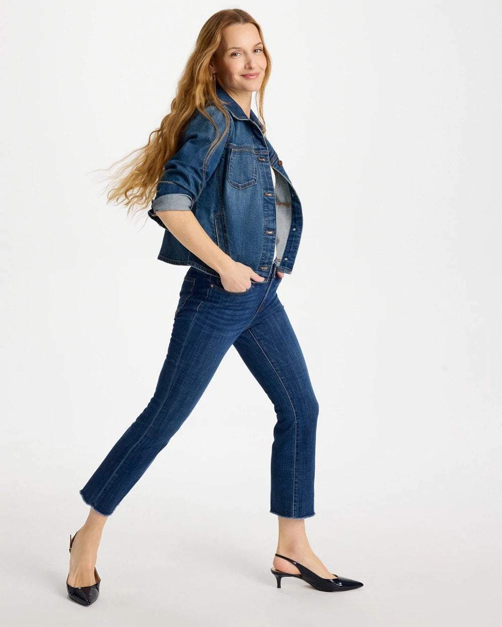 Chico's | Petite Girlfriend Fray Hem Kick Flares/ Carina Indigo