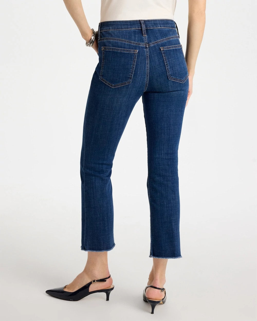 Chico's | Petite Girlfriend Fray Hem Kick Flares/ Carina Indigo