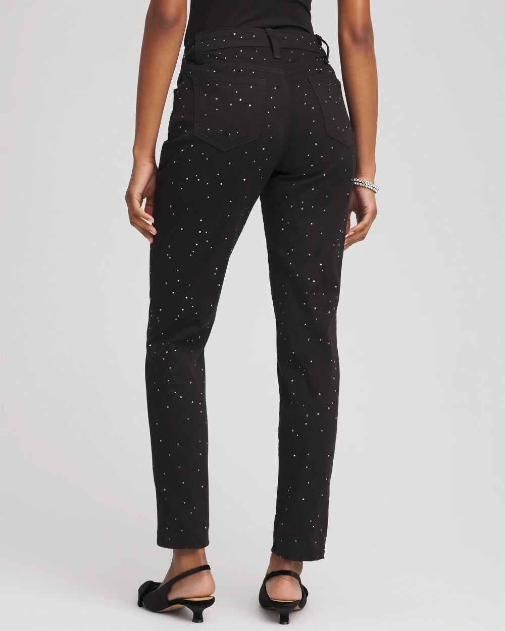 Chico's | Stone Embellished Girlfriend Slim Ankle Jeans/ Black