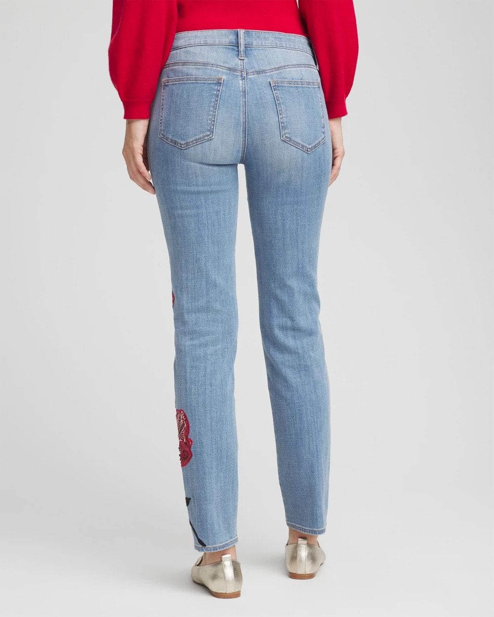 Chico's | Placed Floral Girlfriend Slim Ankle Jeans/ Poppy Indigo