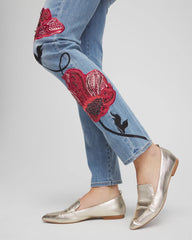 Chico's | Placed Floral Girlfriend Slim Ankle Jeans/ Poppy Indigo