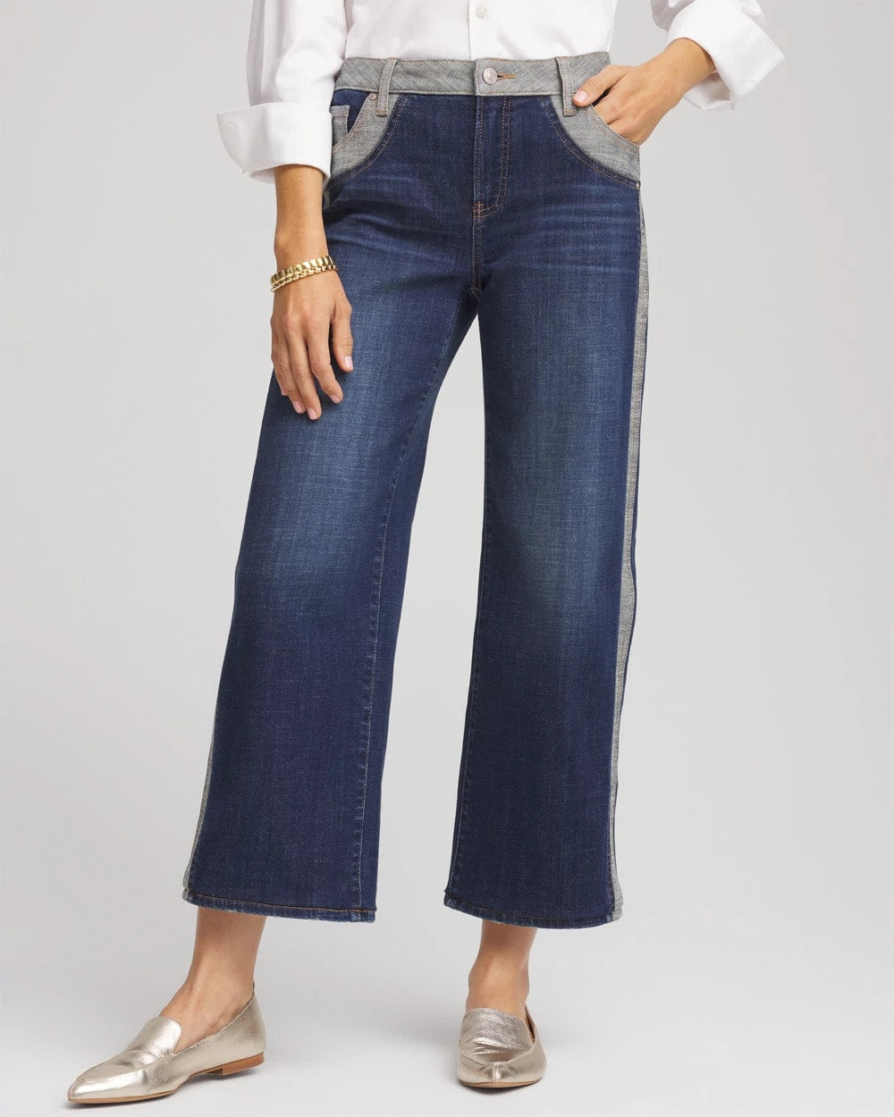 Chico's | Girlfriend Cropped Colorblock Wide-Leg Jeans/ Eclipse Indigo