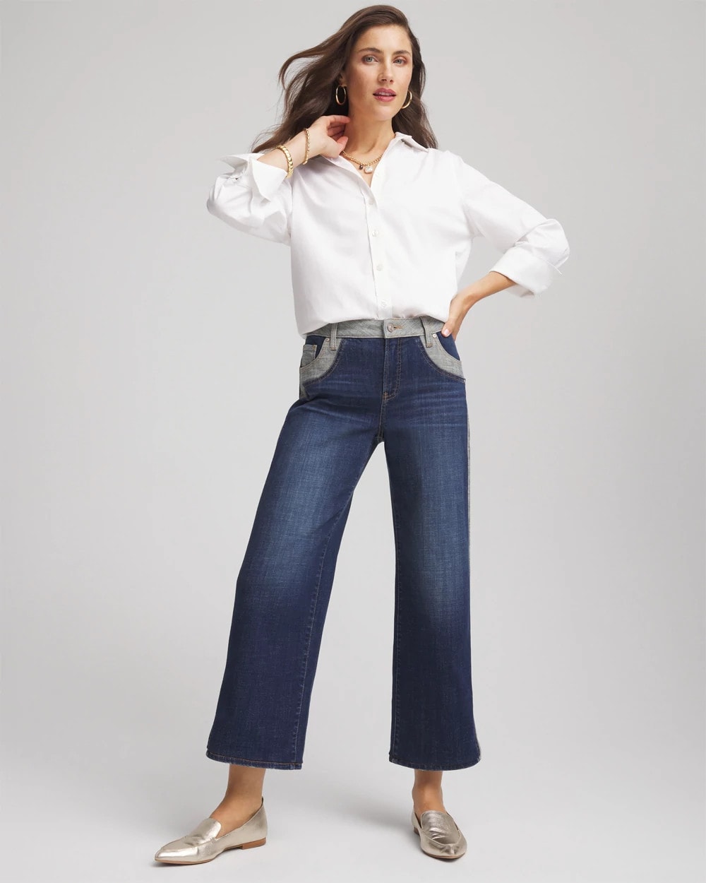Chico's | Girlfriend Cropped Colorblock Wide-Leg Jeans/ Eclipse Indigo