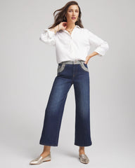 Chico's | Girlfriend Cropped Colorblock Wide-Leg Jeans/ Eclipse Indigo