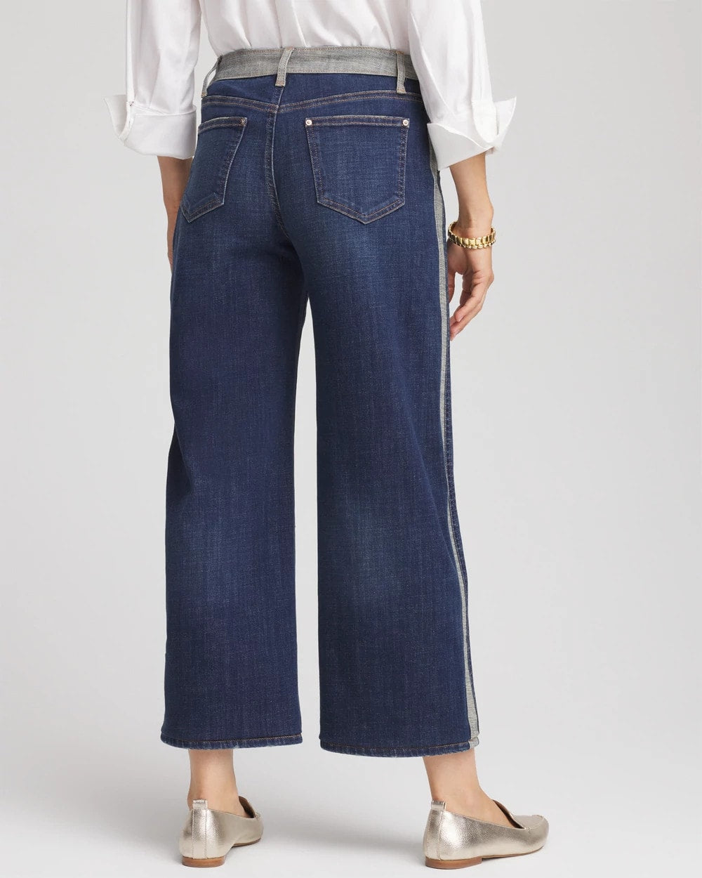 Chico's | Girlfriend Cropped Colorblock Wide-Leg Jeans/ Eclipse Indigo