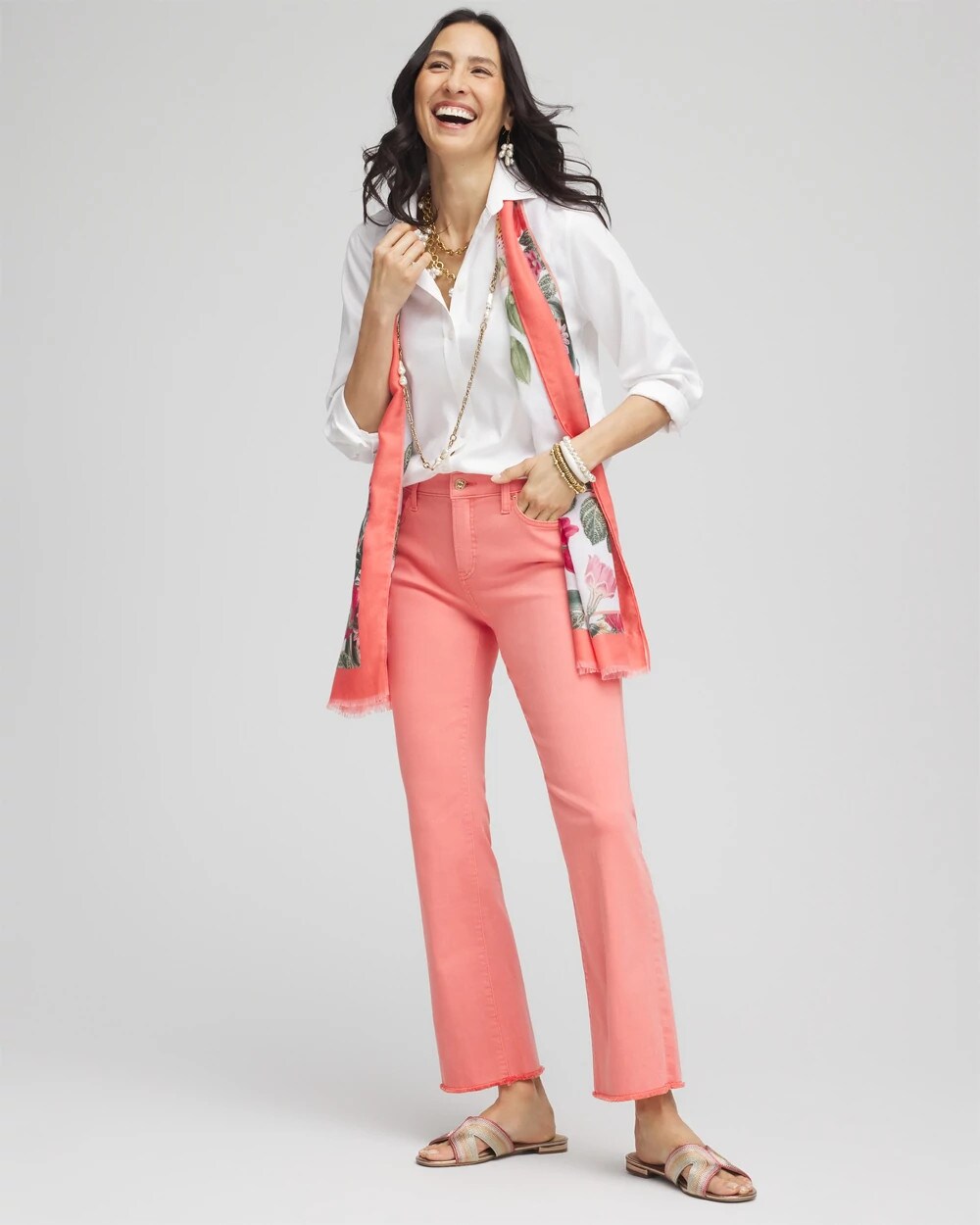 Chico's | Girlfriend Fray Hem Kick Flare Jeans/ Melon Mambo