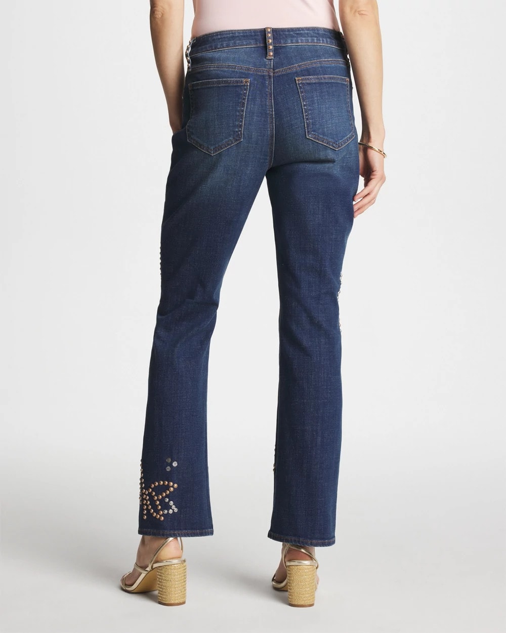 Chico's | Embellished Girlfriend Cropped Flared Jeans/ Spellbound Indigo
