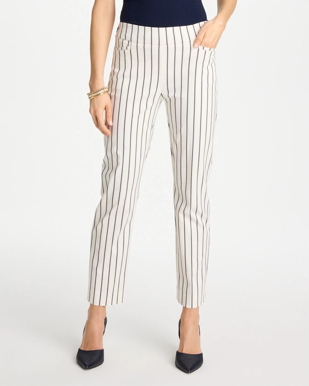 Chico's | Pinstriped Brigitte™ Slim Ankle Pants/ Alabaster