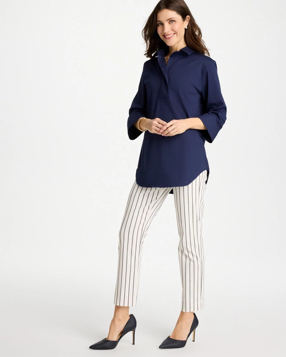 Chico's | Pinstriped Brigitte™ Slim Ankle Pants/ Alabaster