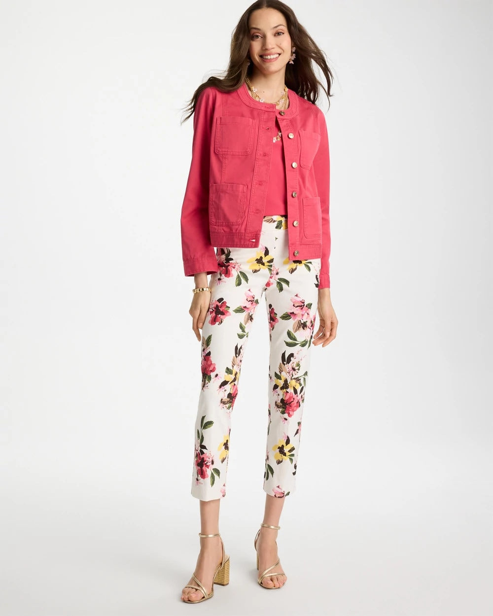 Chico's | Brigitte™ Slim Mari Bloom Crop/ Hot Honeysuckle