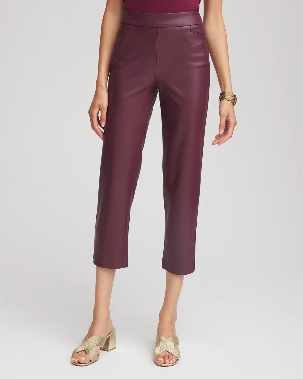 Chico's | Faux Leather Brigitte™ Pull-On Cropped Pants/ Blackened Burgundy