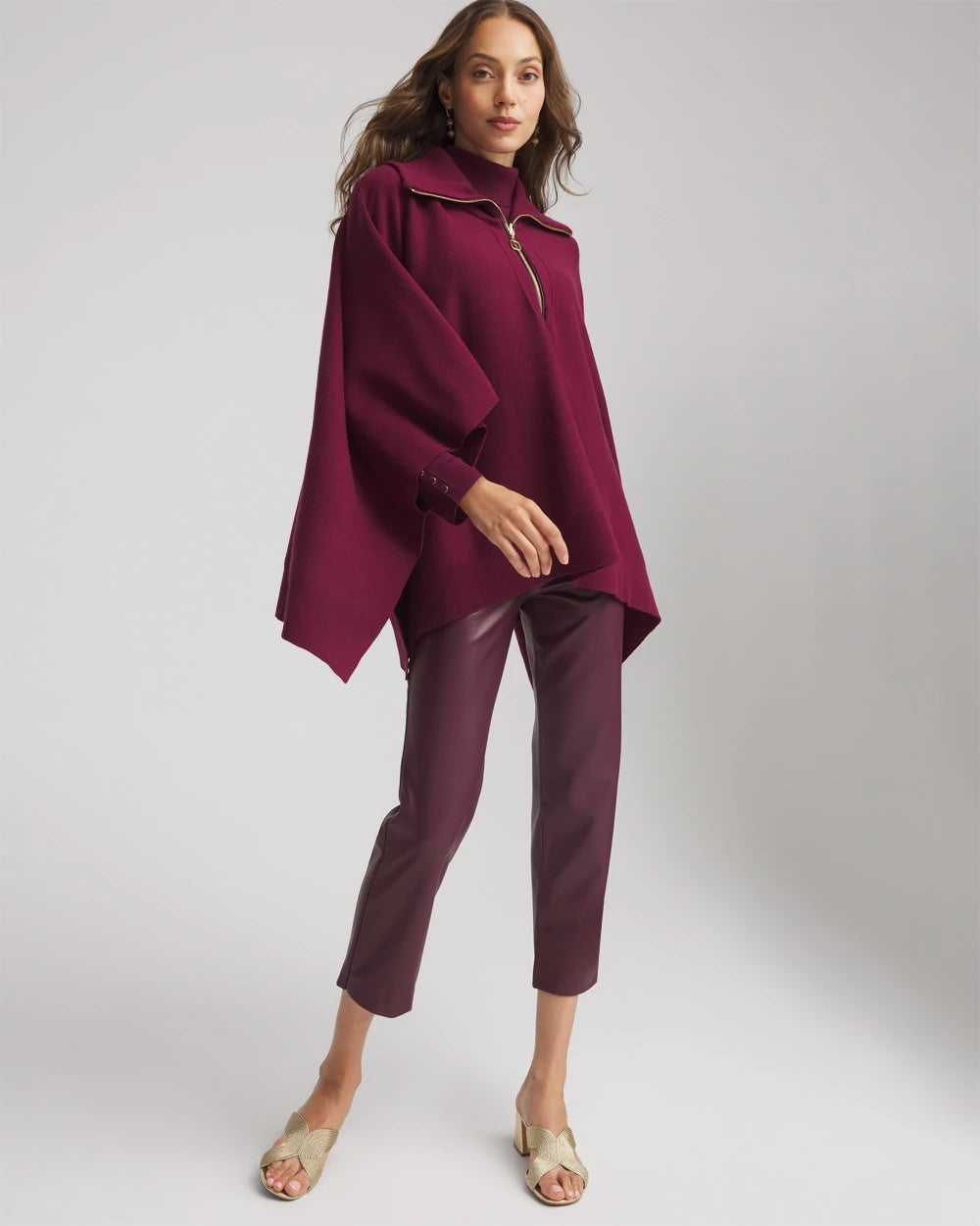 Chico's | Faux Leather Brigitte™ Pull-On Cropped Pants/ Blackened Burgundy