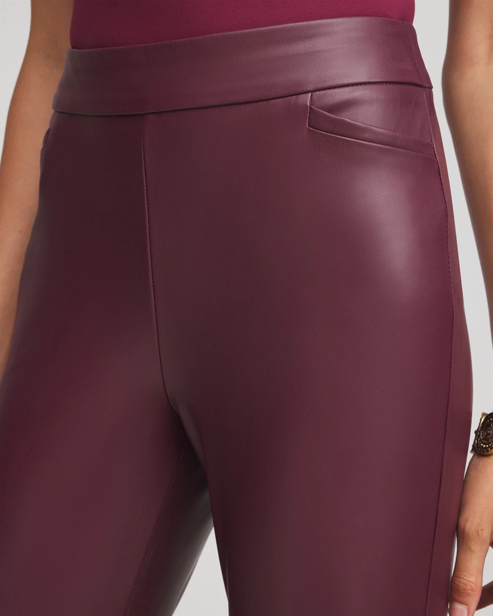 Chico's | Faux Leather Brigitte™ Pull-On Cropped Pants/ Blackened Burgundy
