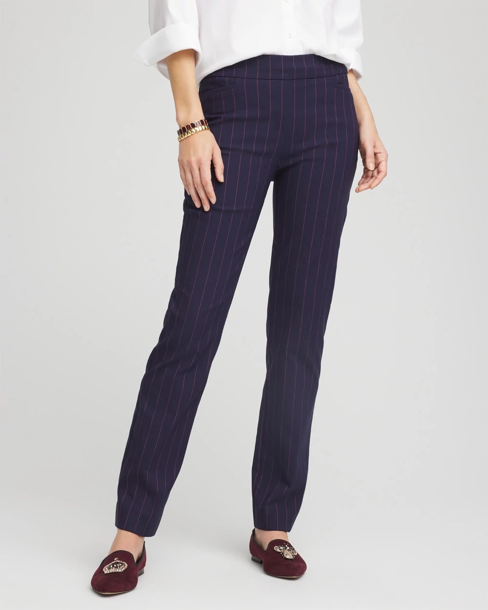 Chico's | Shadow Stripe Brigitte™ Slim Pull-On Pants/ Passport Blue