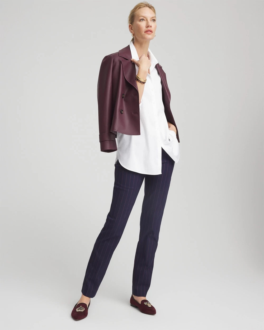 Chico's | Shadow Stripe Brigitte™ Slim Pull-On Pants/ Passport Blue