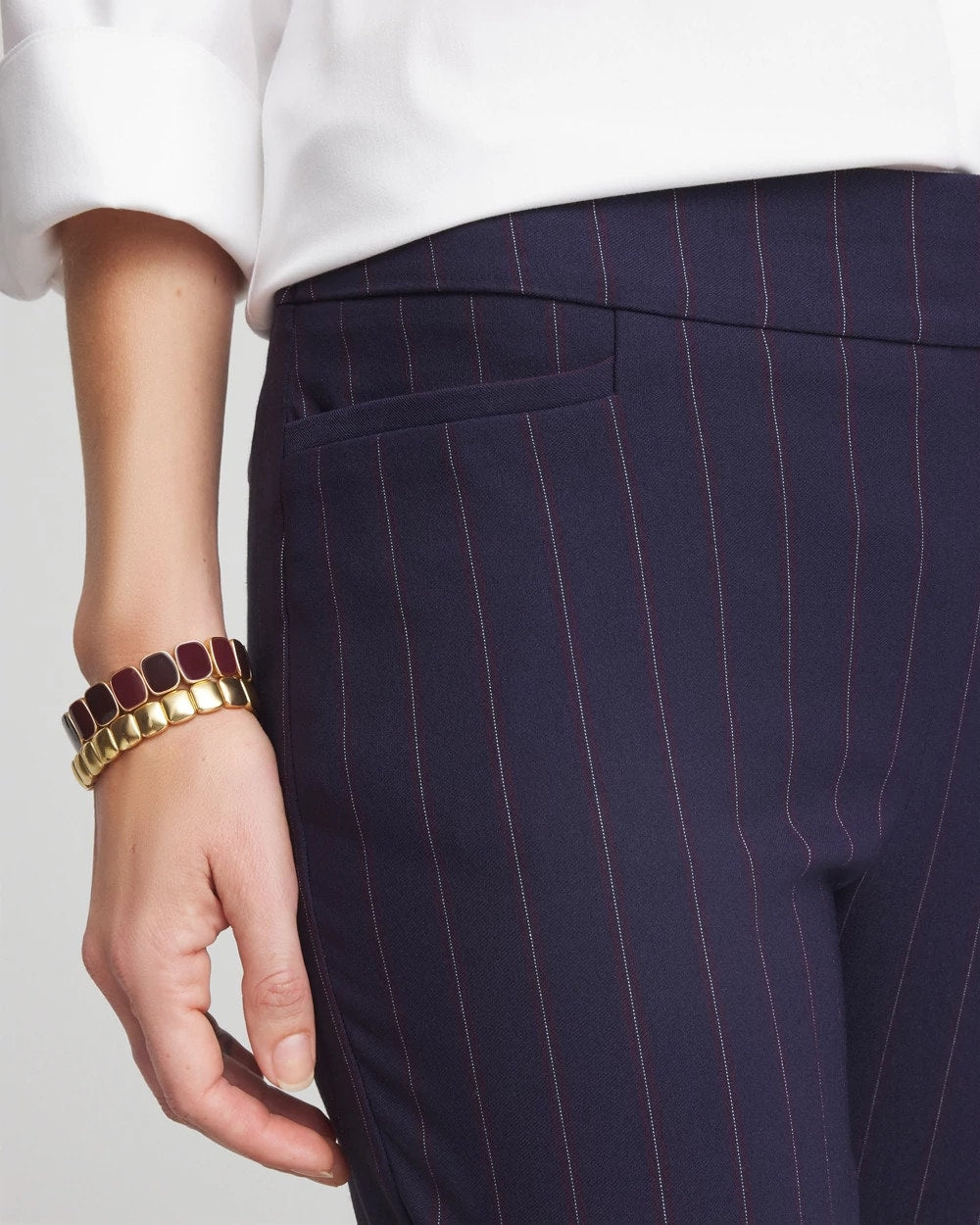 Chico's | Shadow Stripe Brigitte™ Slim Pull-On Pants/ Passport Blue