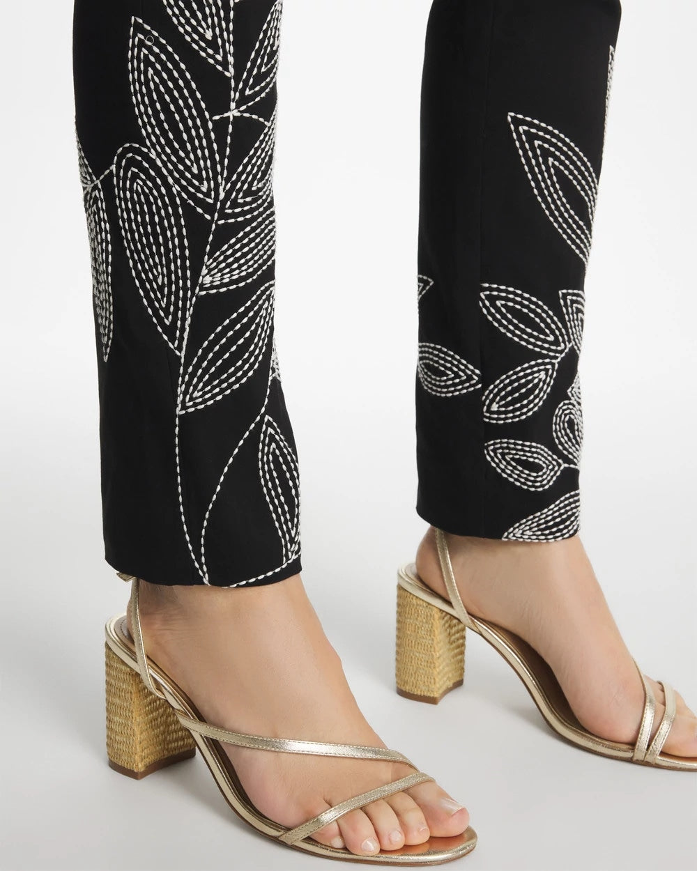 Chico's | Floral Soutache Brigitte™ Slim Pull-On Ankle Pants/ Black