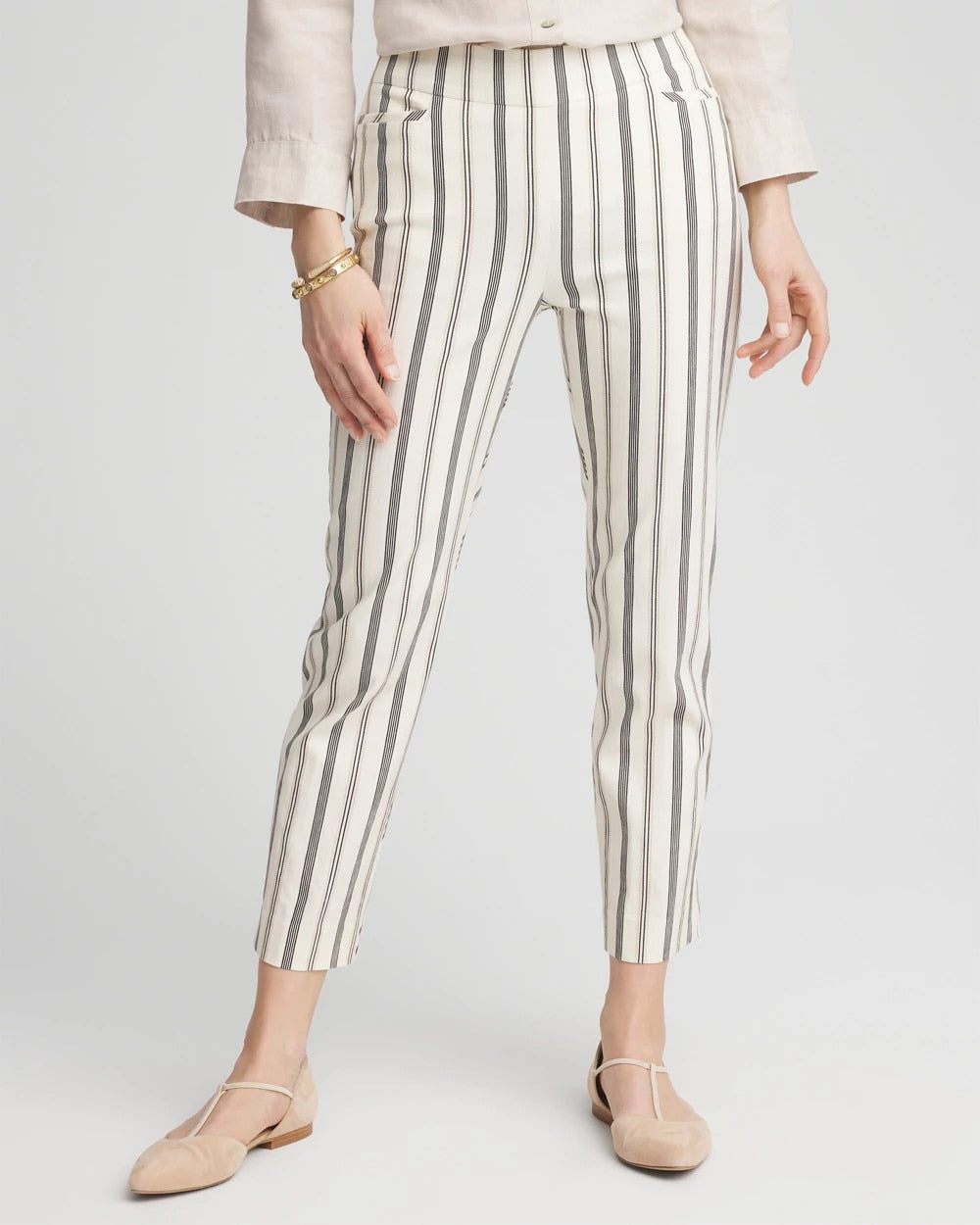 Chico's | Brigitte™ Slub Striped Cropped Pants/ Ecru