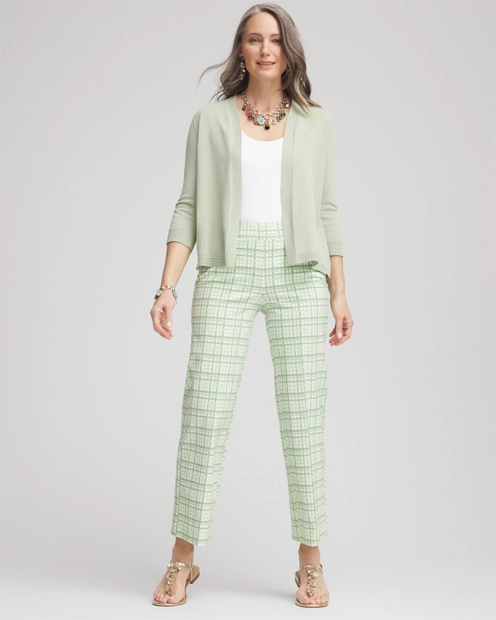 Chico's | Brigitte™ Wide Leg Plaid Cropped Pants/ Moroccan Mint