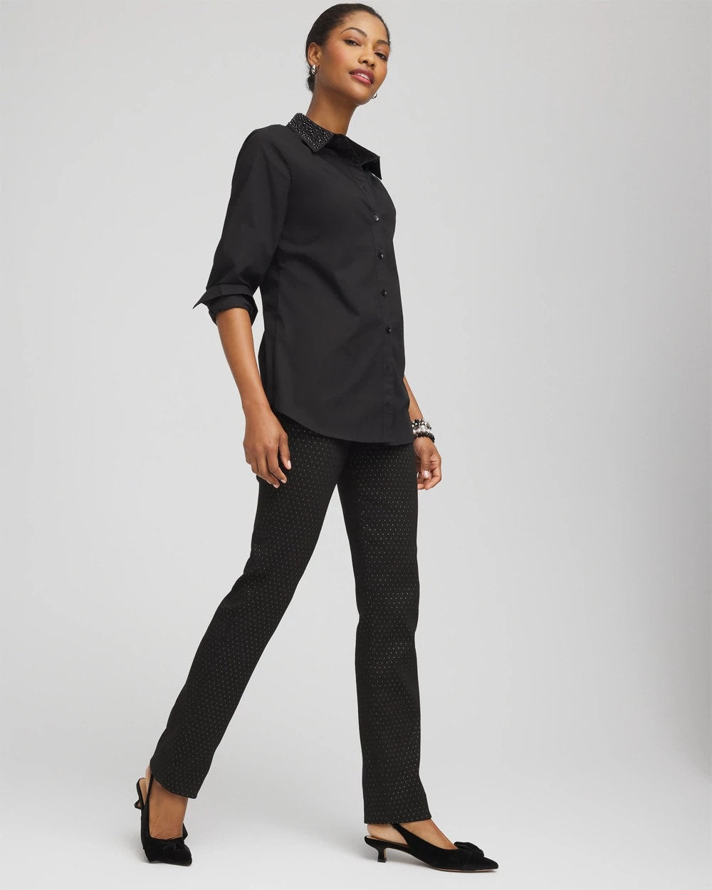 Chico's | Brigitte™ Slim Full-Length Jacquard Pants/ Black