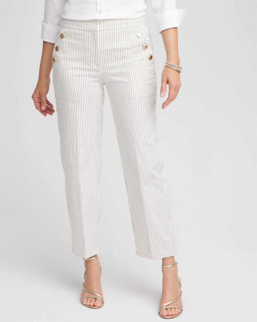 Chico's | Emme Striped Sailor Straight Crops/ Ecru